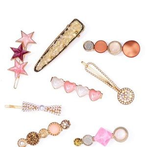 Jewish galaxy woman pink and gold toned set of 8 branded hair assessory